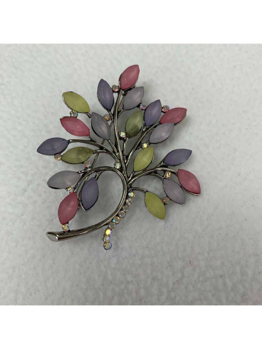 Brooch Silvertone Purple Rhinestones Aurora Borealis Rhinestones Tree Floral